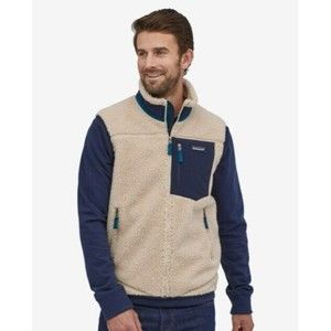 Patagonia Men's Classic Retro-X Fleece Sherpa Ranch Vest In Natural/ Blue Size M